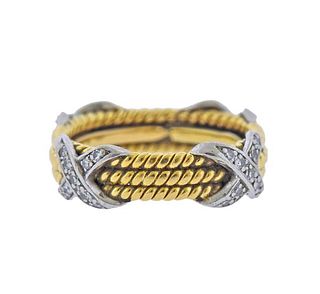 Tiffany &amp; Co Schlumberger Rope 18K Gold Diamond X Band Ring
