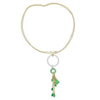 18K Gold Jade Tassel Pendant Necklace