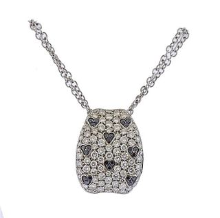 18K Gold Black White Diamond Pendant  Necklace 