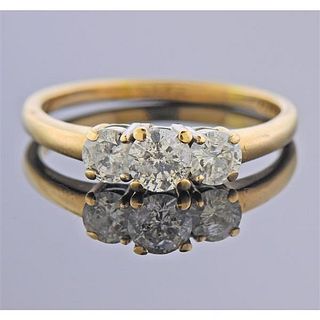 14K Gold Three Diamond Band Ring