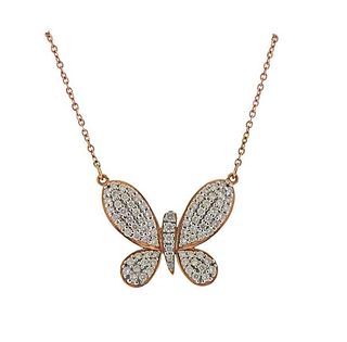 18K Gold Diamond Butterfly Pendant Necklace 