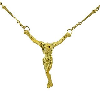 Salvador Dali 18K Gold Christ Saint John Cross Pendant Necklace