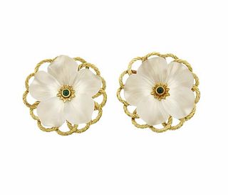 Buccellati 18k Gold Crystal Emerald Flower Earrings