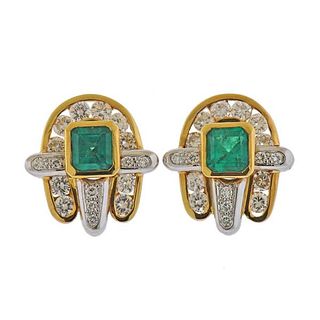 18K  Gold Diamond Emerald Earrings