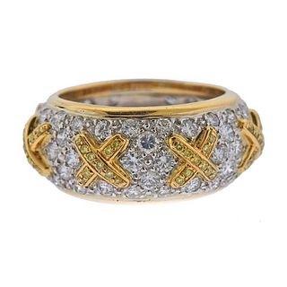 18K Gold Fancy White Diamond Eternity X Band Ring