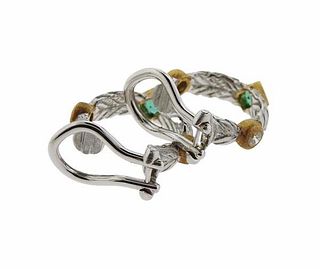 Buccellati Diamond Emerald Two Color Gold Hoop Earrings