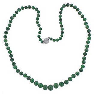 18K Gold Diamond Jade Bead Necklace