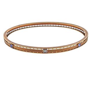 Antique 14k Gold Sapphire Diamond Bangle Bracelet 