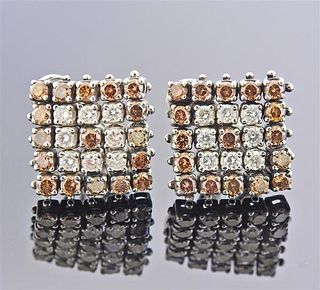 Italian 18K Gold Fancy White Diamond Earrings