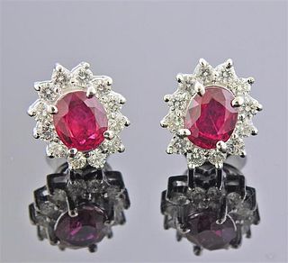 18K Gold Diamond Ruby Stud Earrings