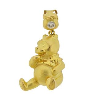 18K Gold Diamond  Disney Winnie the Pooh Charm Pendant