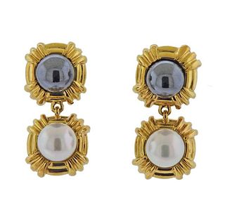 Tiffany &amp; Co 18K Gold Pearl Hematite Earrings