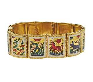 Chinese Zodiac Sign 18K Gold Enamel Bracelet