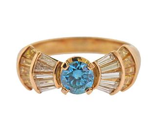 18K Gold Blue Diamond Ring