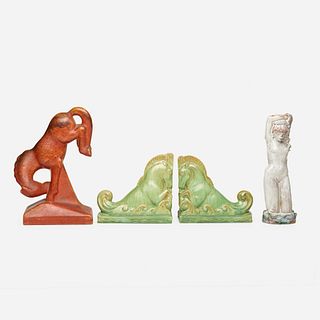 Cleveland School, figurines and bookends, collection of four