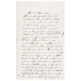 Letter Offering $100.00 Reward for Return of Missing Slave