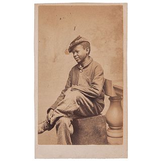 CDV of Seated African American Boy Wearing a Kepi by J.W. Black, Boston, circa 1865