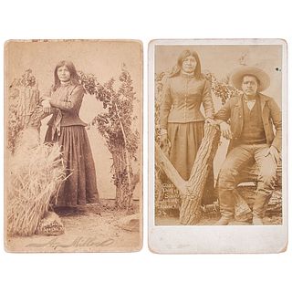 Glass, "Chief of Scouts," and Wife, Apache, Ariz., circa 1886-1887, Lot of 2 Cabinet Cards