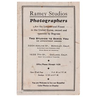 Ramey Studios Photographers Handbill, Oakland, California, circa 1942, Featuring Image of Dorie Miller, Hero at Pearl Harbor