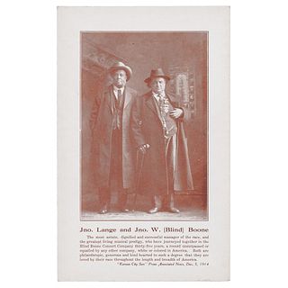 Jno. Lange and Jno. W. [Blind] Boone Trade Card, Kansas City, Missouri, 1914