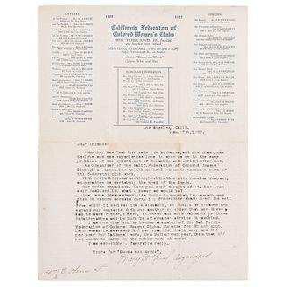 TLS from Organizer Mary Reed on California Federation of Colored Women's Clubs Letterhead, 1929