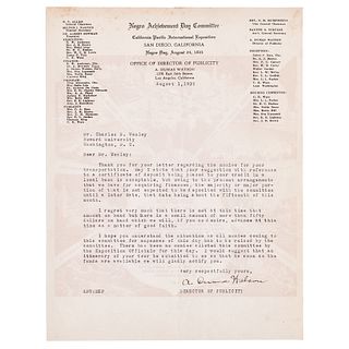 TLS from A. Dumas Watson, Director of Publicity of Negro Achievement Day Committee on Letterhead, 1935