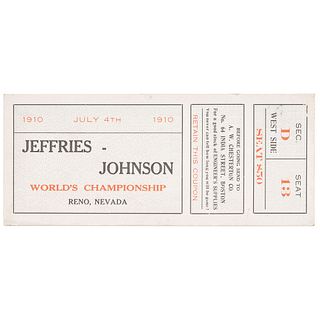 Johnson vs. Jeffries World Championship Ticket-Trade Card, Reno, Nevada, 1910