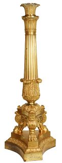 Large Antique French Gilded Bronze Candlestick