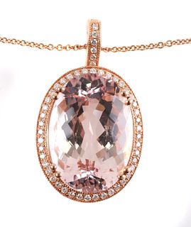 14K Rose Gold Morganite & Diamond Pendant Necklace