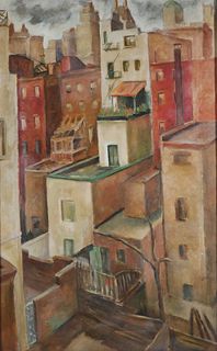 Manhattan Rooftops, Oil on Canvas, Early 20th