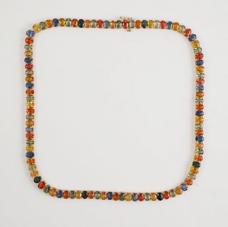 14K Yellow Gold Multi Colored SAPPHIRE Necklace
