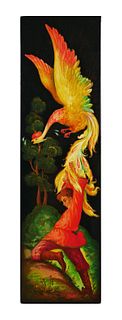 The Fire Bird, Russian Lacquer Panel, Signed, 1970