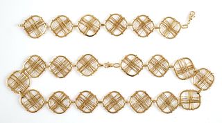 18K Modernist Designer Square Necklace & Bracelet 