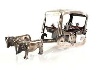 Portuguese 833 Silver Oxen Sled Carriage