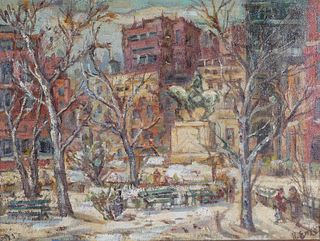 HENRY ENSEL, New York in Winter, O/CB, Early 20th