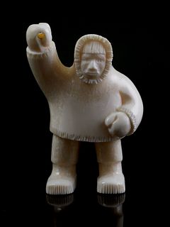  Ivory Carving Eskimo Hunter with Spear