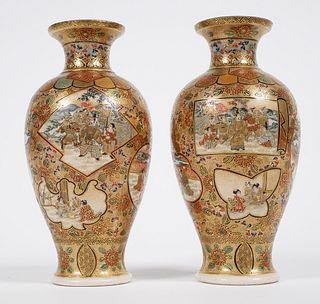 Pair SATSUMA Vases, Signed, Meiji Era