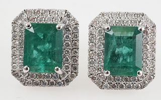 Pair PLATINUM EMERALD & Diamond Earrings