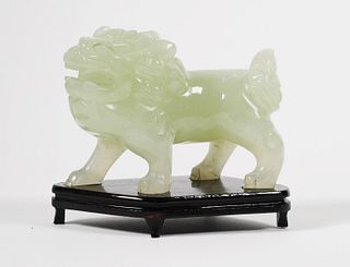 Green Carved Quartz Chinese Foo Dog Sculpture 