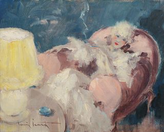 LOUIS ICART, Oil on Board, Woman with Cigarette
