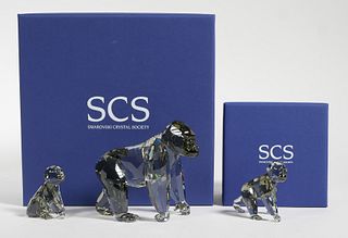 (2) Swarovski Crystal Gorilla Figurines