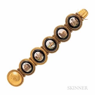 Antique Gold and Micromosaic Bracelet, depicting Roman scenes, in ropework bezels, 32.0 dwt, lg. 6 1/4 in.
