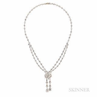 Diamond Necklace, the Edwardian pendant set with old European-cut diamonds, suspended from associated platinum and old European-cut dia