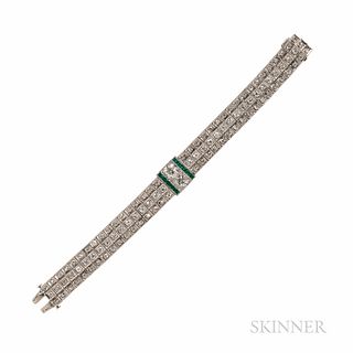 Art Deco Platinum and Diamond Bracelet, set with old European-cut diamonds weighing approx. 1.05 and 0.95 cts. and old European- and ol