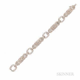 Art Deco Platinum and Diamond Bracelet, set with old European-cut diamonds, approx. total wt. 9.50 cts., and millegrain accents, lg. 7