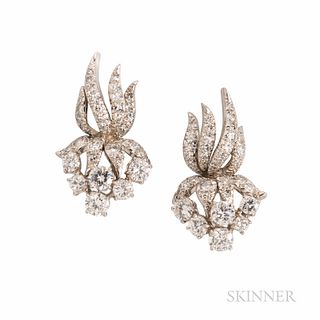 Harry Winston Platinum and Diamond Earclips, c. 1965, set with full- and single-cut diamonds, approx. total wt. 2.75 cts., lg. 1 1/8 in