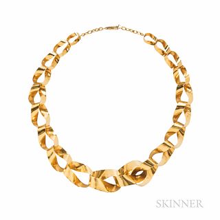 High-karat Gold Ribbon Necklace, composed of tapering links, 47.7 dwt, lg. 21 1/4, wd. 1 1/8 in.