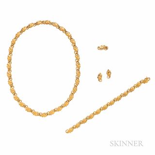Carrera y Carrera 18kt Gold Elephant Suite, comprising a necklace, bracelet, earrings, and ring, 63.2 dwt, lg. 17 3/4, 6 3/4, 5/8 in.,