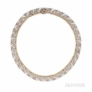 18kt Gold and Diamond Necklace, set with full-cut diamonds, approx. total wt. 7.00 cts., 77.6 dwt, lg. 16, wd. 1/2 in.