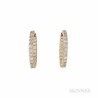 Roberto Coin 18kt Gold and Diamond "Inside Out" Hoop Earrings, set with full-cut diamonds, approx. total wt. 3.50 cts., 7.3 dwt, lg. 1
